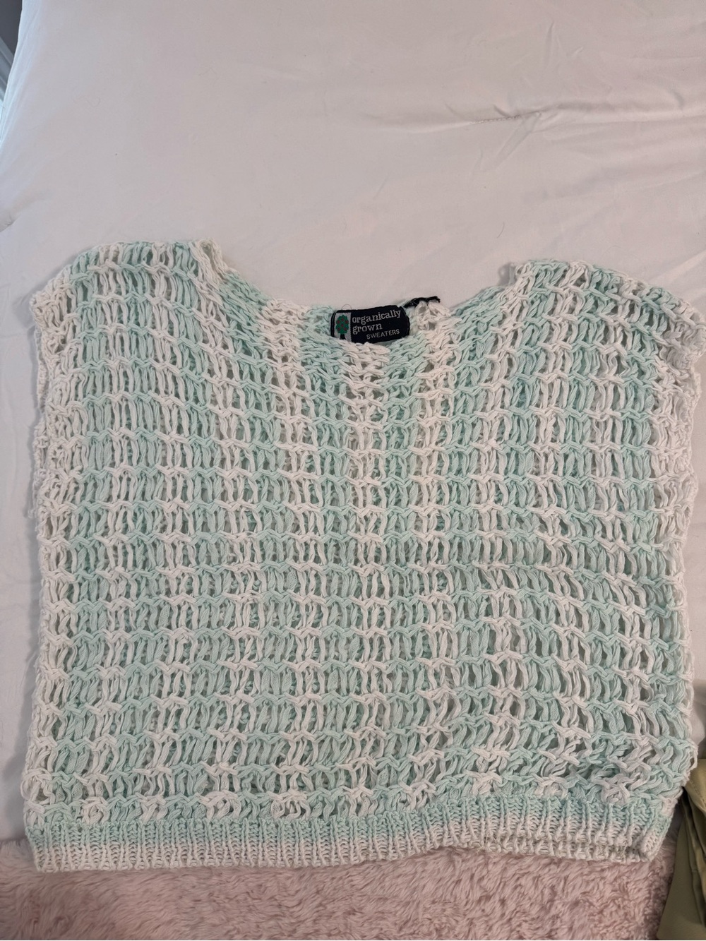 Light Mint & White Crocheted Open-Knit Top